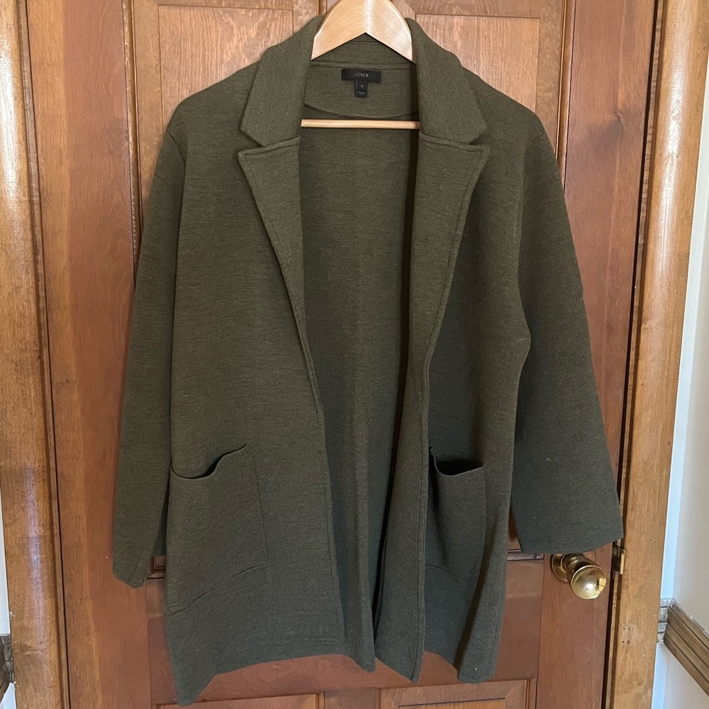 Jcrew green sweater jacket Eloise